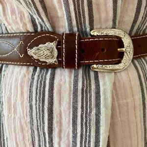 Western style leather belt with silver detailing